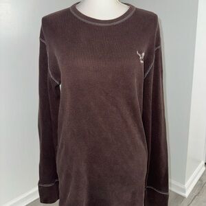 American Eagle Waffle Knit Long Sleeve Shirt Brown Vintage Fit Men’s Large AEO‎